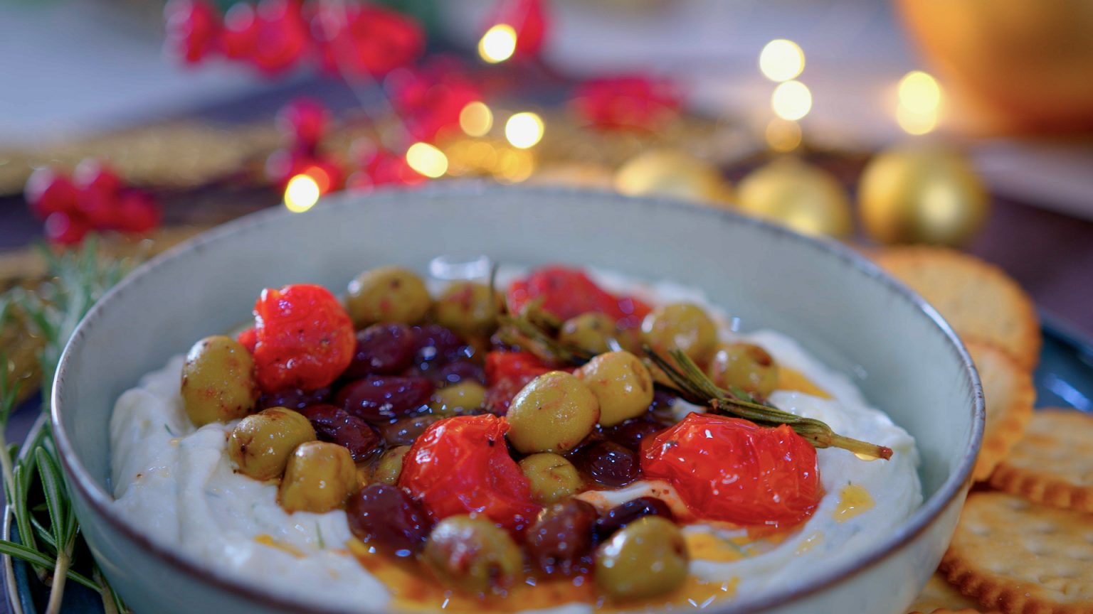 Whipped Ricotta and Cream Cheese with Grilled Tomatoes and Kalamata